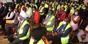  Boda boda riders at Pumwani Social Hall in Majengo, Nairobi where they met President Uhuru Kenyatta on Friday, October 23, 2020PSCU