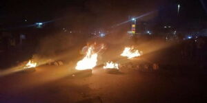 An image of bonfires lit along the Thika-Mangu road by boda boda operators on Sunday February 11