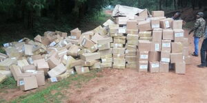 Government Textbooks abandoned along Kaptagat Kaptarakwa Marum Road inside Kaptagat Forest on January 20, 2024.