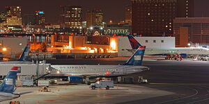 A photo of a plane at Logan International Airport in Boston, Massachusetts, USA captured on November 26, 2011. 