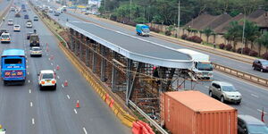 A Bus Rapid Transport (BRT) station under construction along Thika Road at Safari Park footbridge