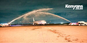 Brussels Airlines flight to Nairobi receives a water salute at JKIA