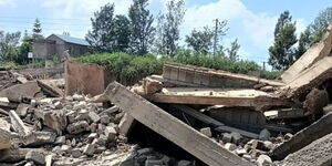 A photo of the rubble of a three-storey building in Kirinyaga on November 28, 2023. 