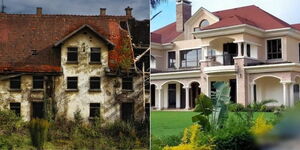 A photo collage of two houses in different stages of wear and tear.