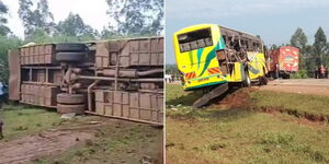 A collage of a Greenline bus that got involved in a multicollision accident at Bukembe along Bungoma Webuye Highway on July 20, 2025. 