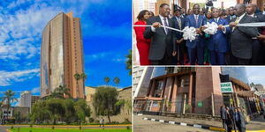 A photo collage of the Bunge Tower in UpperHill in Nairobi.