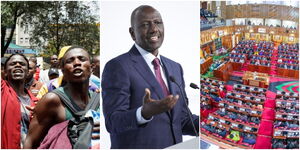 A photo collage of a section of Kenyans, President William Ruto and the National Assembly.