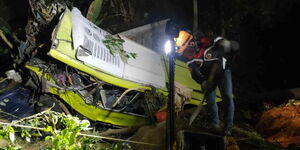 A photo of a wrecked bus that was involved in an accident in the Antique Province in the Philippines on December 5, 2023.