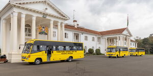 An image of the buses the president was donating at state house on August 21 2021