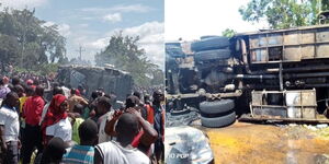 Wreckage from a Mombasa-bound bus and an oil tanker in Busia.