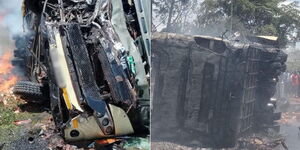 Wreckage from a Mombasa-bound bus and an oil tanker in Busia.