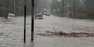 An image showing a flooded road in Busia on April 12, 2020.