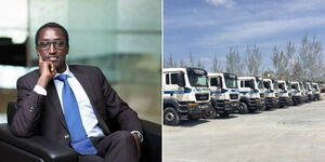 Businessman Buzeki Bundotich and trucks shared by Buzeki Logistics on February 2021