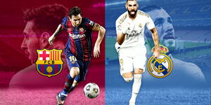 A promotional image of  Barcelona's Lionel Messi and Real Madrid forward Karim Benzema