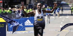 Image of Evans Chebet Winning the 2022 Boston Marathon.