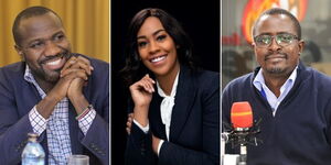 From Left: A photo collage of NTV's James Smart, Citizen Tv's Victoria Rubadiri and Spice FM Presenter Eric Lattif.