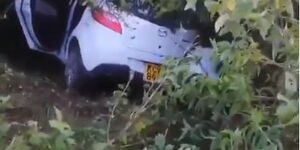 Mazda Demio that crashed into a thicket after plummeting down Ngong Hills