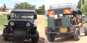 A collage image of a car built by Yusuf Toya in Kwale County.