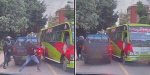 Collage of scenes on a Nairobi highway as Guard attacks Matatu driver on January 26, 2024.
