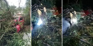A photo collage of a wrecked car involved in an accident along Kisumu-Kendu Bay Highway