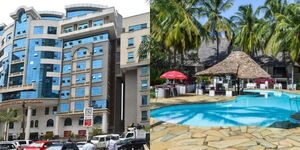 Photo collage between Cardinal Otunga plaza in Nairobi and Milele Beach Hotel in Mombasa