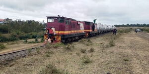 A cargo train that stalled at Chuka in Nyeri County on Saturday, June 12