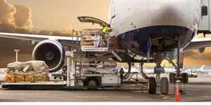 A freight cargo plane getting loaded with cargo for exports 
