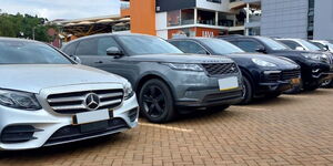 Cars in a showroom in Kenya.