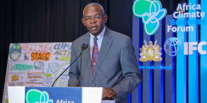 CBK Governor Kamau Thugge speaking at the Africa Climate Business Forum in November 2, 2023