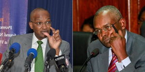 A collage of the outgoing CBK Governor Patrick Njoroge (left) and the current CBK Governor nominee Kamau Thugge (right).