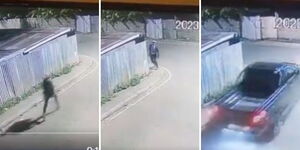 A photo collage of CCTV footage showing how athlete Benjamin Kiplagat along Kimumu Junction in Eldoret on December 31, 2023.
