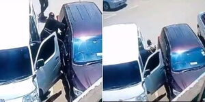 Two thieves captured on camera stealing from a avehicle in a parking lot in Nairobi