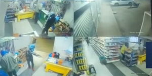 A screen grab of CCTV footage showing armed thugs robbing a supermarket in Marigat in Baringo County.