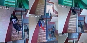 A photo collage of CCTV footage capturing robbers escaping after breaking into an apartment in Syokimau, Machakos County on June 18, 2023. 