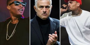 From left to right: Wizkid, Jose Mourinho and Chris Brown