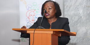 The KNCHR chairlady, Claris Ogangah, addressing the press during a past event