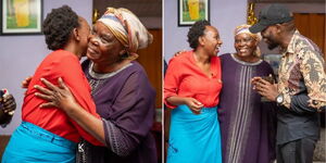 A photo collage of Charlene Ruto together with Daddy Owen's mother and the musician during her visit to Kakamega on January 2, 2023.