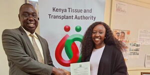 President William Ruto's daughter Charlene Ruto (right) poses for a photo after being appointed Kenya Blood Ambassador on January 18, 2024. 