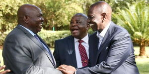 Former Police Spokesperson Charles Owino greeting President William Ruto at State House on March 13, 2023.