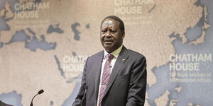 ODM leaderRaila Odinga delivering his speech at Chatham House, London in 2016.