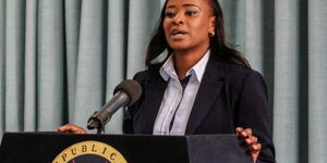 State House spokesperson Kanze Dena addressed the nation at State House in 2019. 