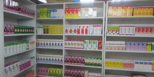 A photo of drugs on a shelf. 