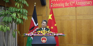  Senior Colonel Wang Yang, military attache of the Chinese Embassy to Kenya, speaks during the 92nd anniversary of the founding of the People’s Liberation Army (PLA) on August 2, 2019. 