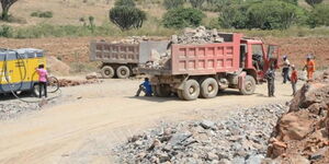 Trucks belonging to China Wu Yi company at a quarry in Mai Mahiu in 2019.