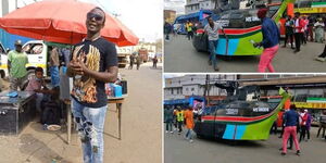 A collage image of Fredrick Ochieng (Left) and his chopper Car(right)