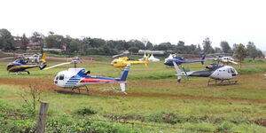Helicopters belonging to politicians attending the Madaraka Day celebrations in Nyeri in 2017