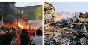 A collage photo of the fire at Jogoo Road Roundabout and the aftermath of the fire at Soweto Embakasi