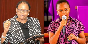 A collage of Chief Justice Martha Koome and UDA MP Jane Njeri Maina