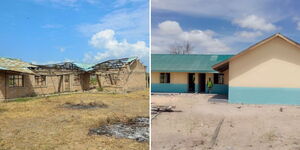 Collage of Imani Primary School in Banda, Tana River before and after renovations.