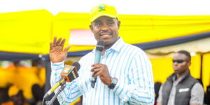 UDA secretary general Cleophas Malala addressing the party's delegate in Siaya County on Sunday, April 16, 2023. 